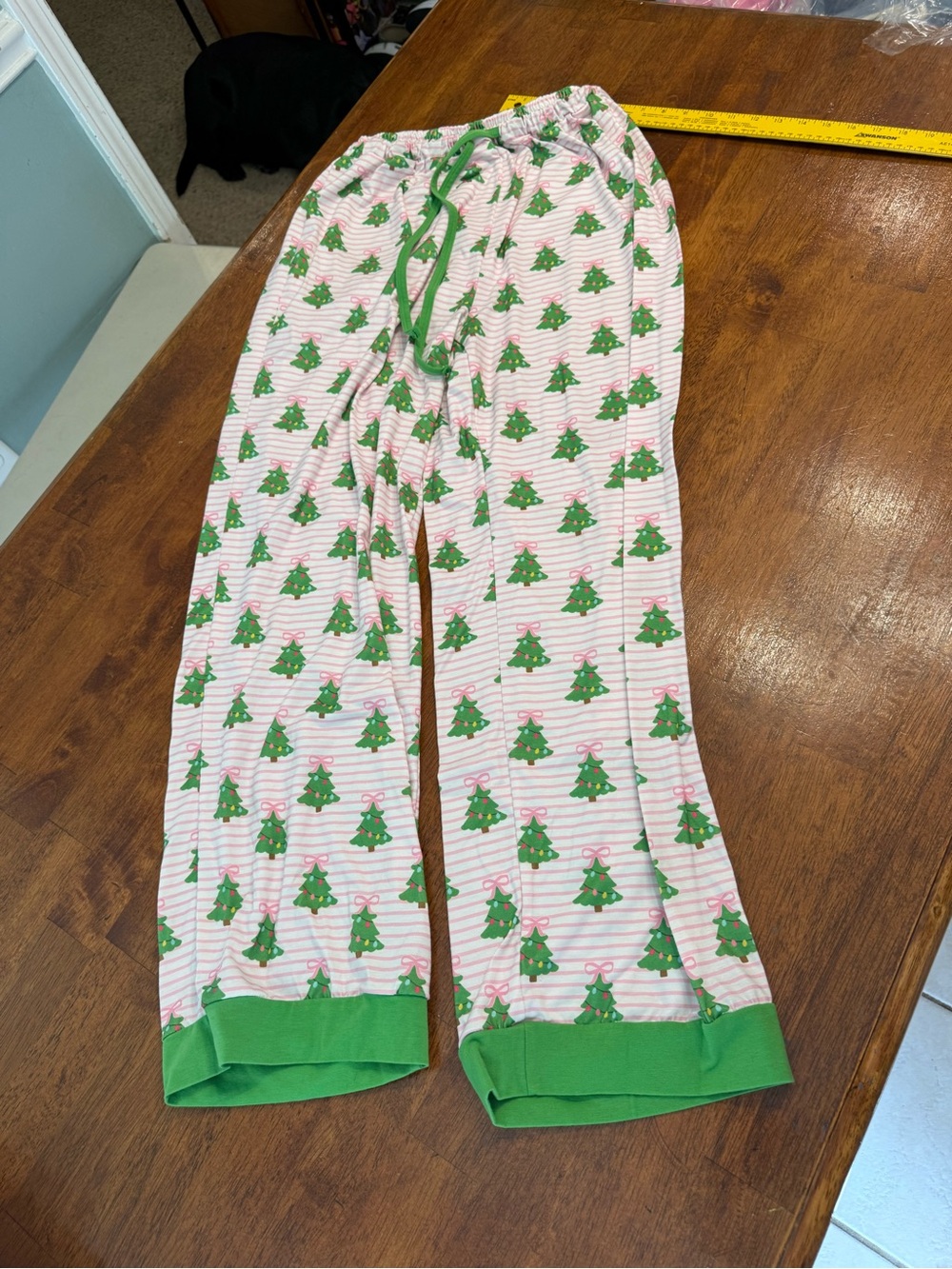 Abby & Evie Christmas Tree Bamboo Pajama Pants Pink Stripe Lounge Sleepwear XL